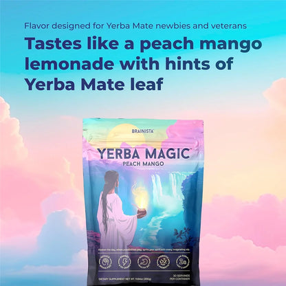 Yerba Mate Instant Tea Powder, 3-In-1 Super Drink, Yerba Magic Peach Mango 30 Servings