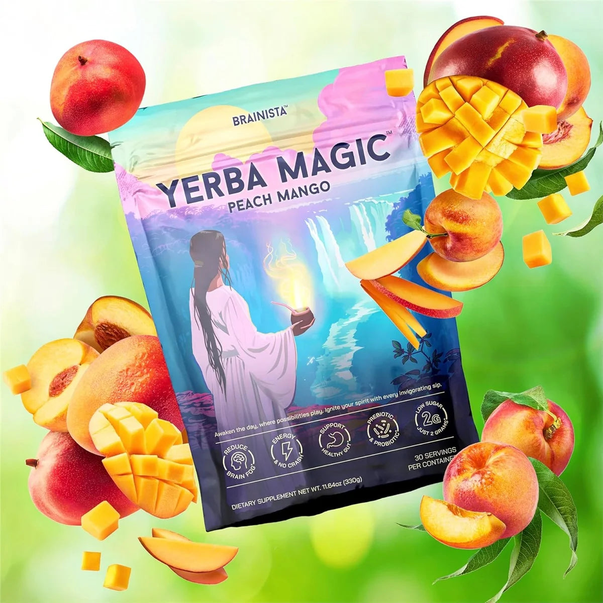Yerba Mate Instant Tea Powder, 3-In-1 Super Drink, Yerba Magic Peach Mango 30 Servings